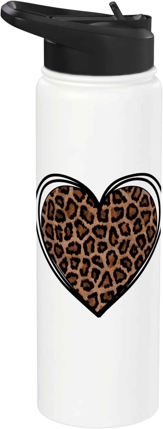 Heart Shape - Cute Cheetah Leopard Print Graphic Stainless Steel Insulated Water Bottle