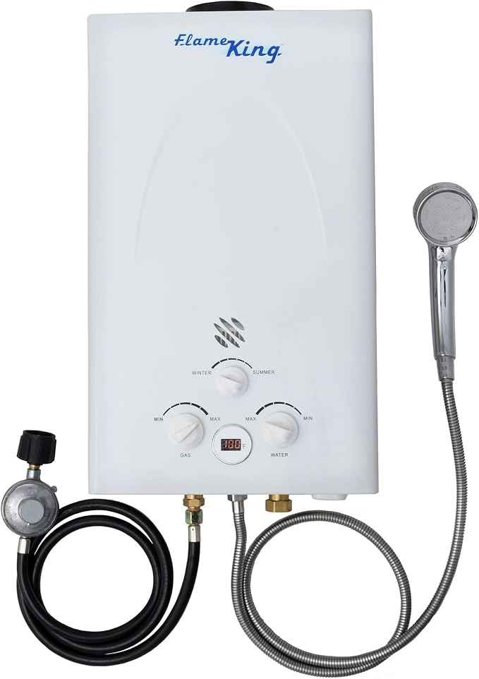 Flame King Portable Tankless Water Heater Propane Gas 10L 2.64 GPM at 68,000 BTU, Outdoor Instant Hot Water Shower for RV, Camping, Farm, Cabins