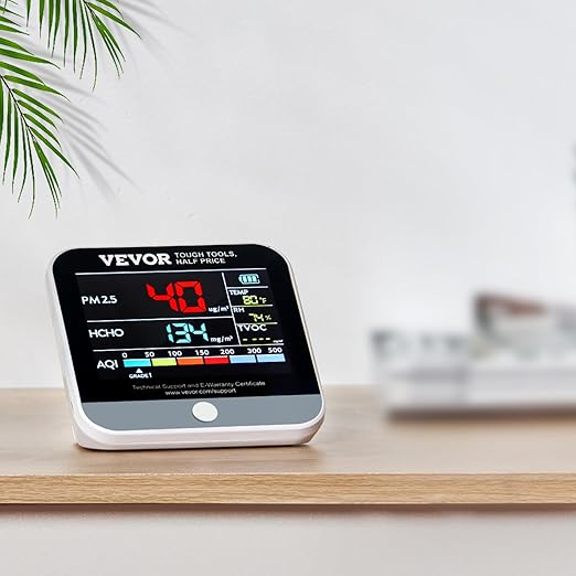 VEVOR Mini Air Quality Monitor 8-in-1, Professional PM2.5 PM10 PM1.0 Particle Counter, Formaldehyde, Temperature, Humidity, TVOC AQI Tester for Indoor/Outdoor, Air Quality Meter w/Alarm Thresholds