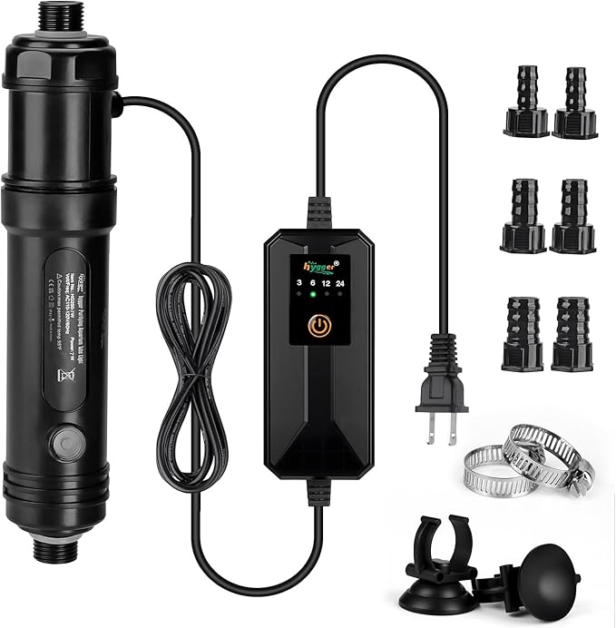 hygger Aquarium U-V Light with Timer, 360° Protective Shield Clean Light for Green Water Clean, Amphibian Aquarium Lamp Bulb for Freshwater Saltwater Fish Tank and Aquarium (7W, 30-70 Gallon)
