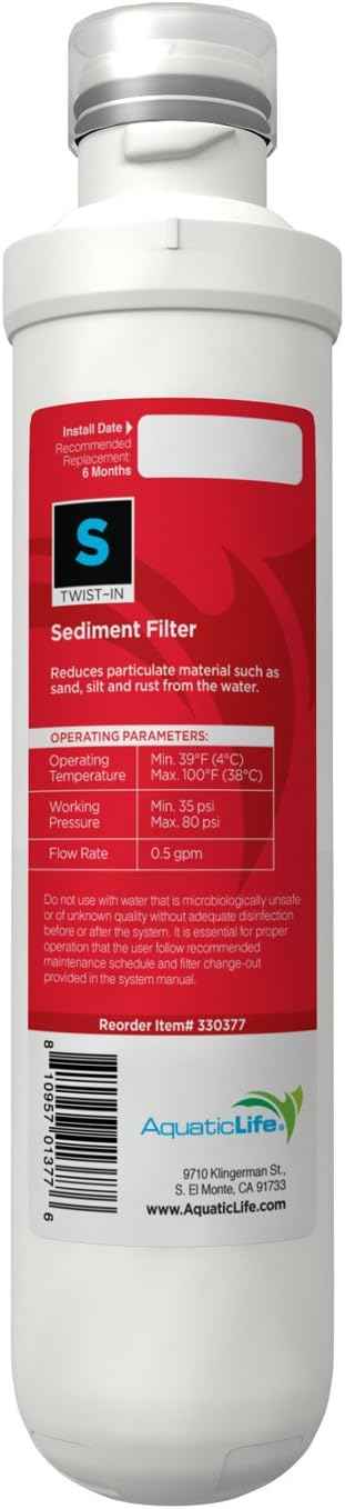 AQUATICLIFE Twist-in 100 GPD 4-Stage Ro Unit (Sediment, Carbon Block, Membrane, Deionization)