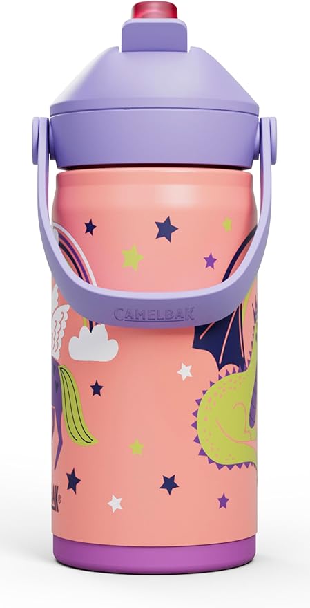 CamelBak Thrive Flip Straw Kids Bite Valve Stainless Steel Water Bottle Magic Unicorns, 12oz