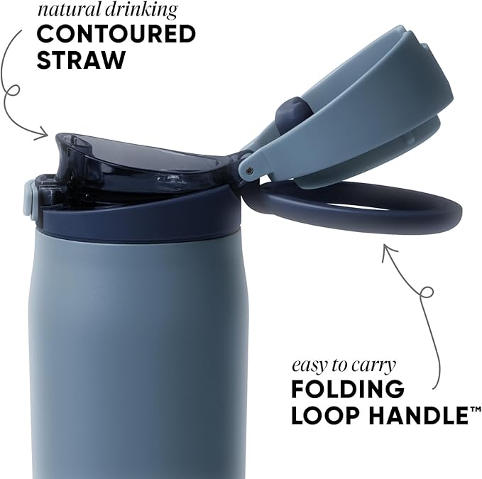 Simple Modern Mesa Loop Water Bottle with Covered Straw and Handle | 24oz Cup Holder Friendly Insulated Stainless Steel Bottles for Travel, Sports and School | Deep Dune