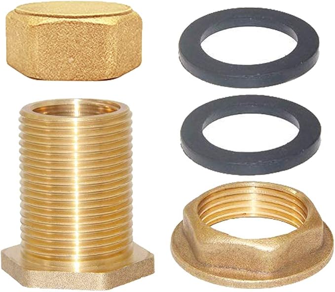 Joywayus Brass Male Bulkhead Kit Include 1/2" Female 3/4" Male Water Tank Connector Threaded And 3/4" Female Outer Hex Head End Pipe Caps with Rubber Gasket - AquaVibe