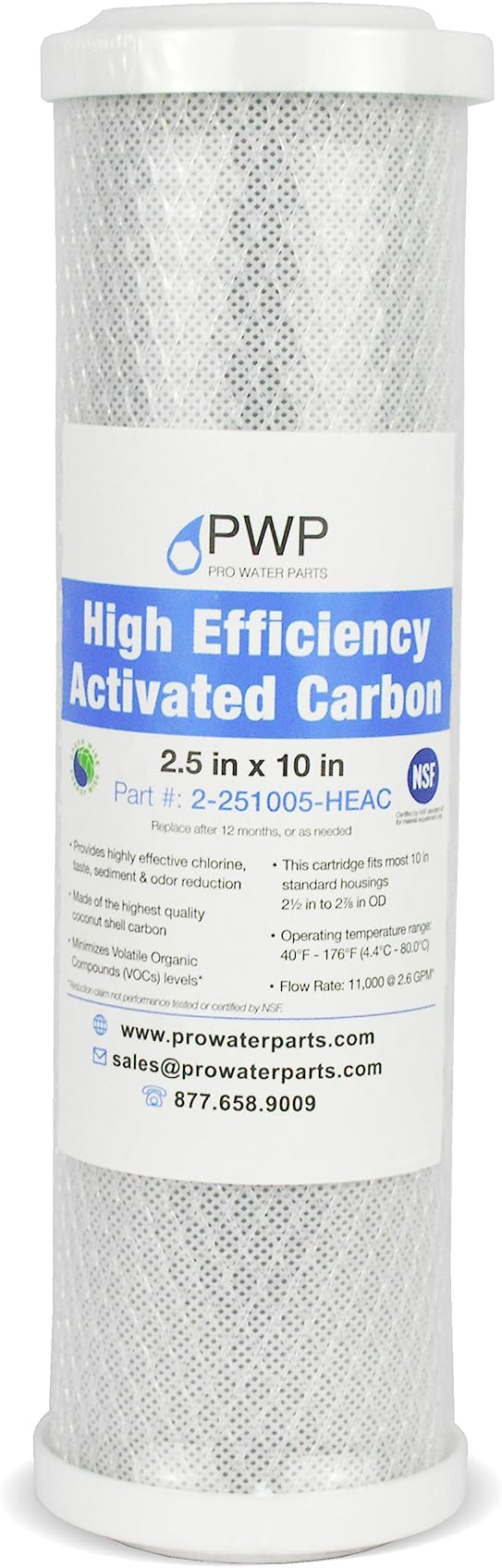 Pro Water Parts Clear RV Filter Housing with High Efficiency Activated Carbon Filter 2.5X10 1/2" NPT Ports Replaces FRE-10H
