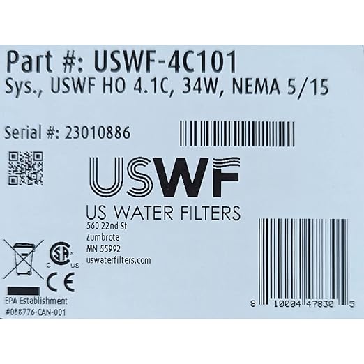 4C101 Ultraviolet Light Water System - 10 GPM, 316L Stainless Steel, 10,000 hr lamp Life, 1" MNPT, 120V
