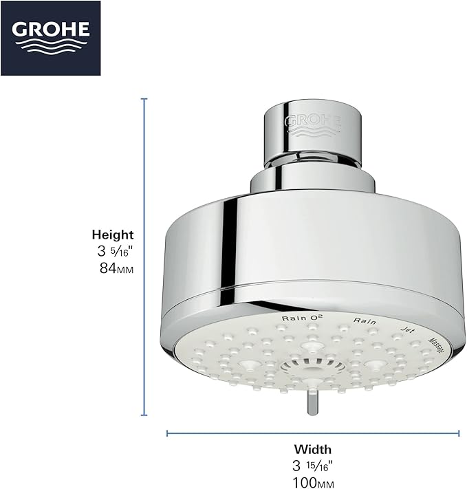 Grohe Tempesta Cosmopolitan 100 4 Spray Functions Shower Head, Starlight Chrome