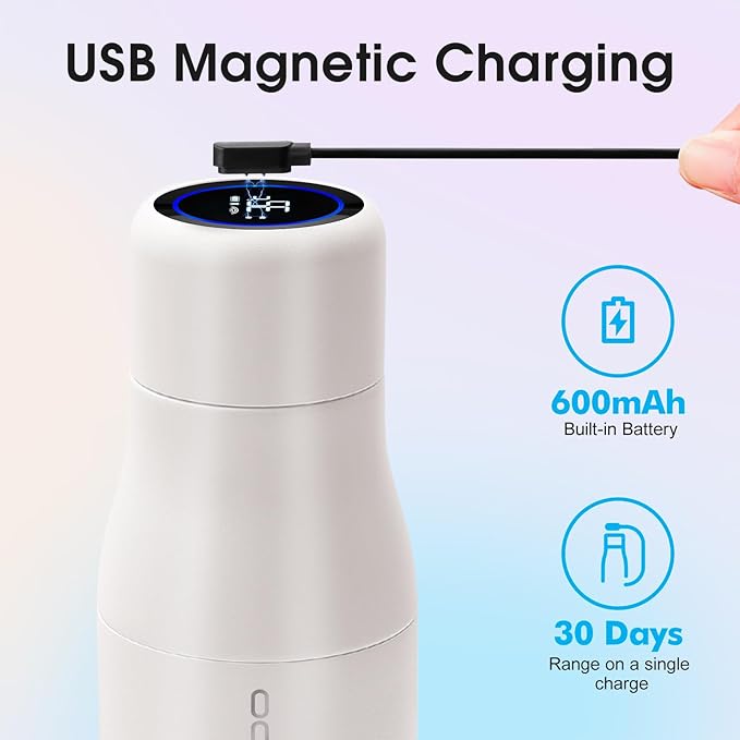 Vsitoo Self Cleaning Water Bottle - 15oz Stainless Steel, AI Self-Clean, 30-Day Battery, Magnetic Charging, BPA-Free for Travel/Gym/Office, No App Needed, White