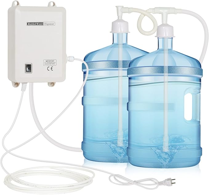 Bottled Drinking Water Pump System Double-Tube Power 25W, Bottled Water Dispensing 2L Flow Electric Water Pump for 5 Gallon Bottle Water for Coffee,Refrigerators,Ice Maker,Faucet