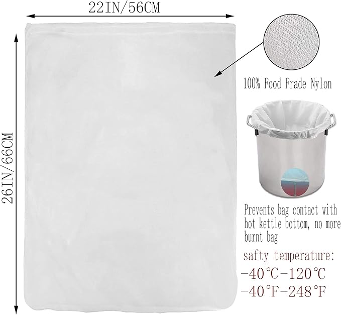 Brew Bag Cheesecloth Cheese Cloths for Straining Reusable Cheese Cloth Bags Large 2Pack 26"x22"Fine Mesh Strainer Bag for Brewing Hops Grains Fruit Cider Apple Grape Wine Beer Nut Milk Making (large)