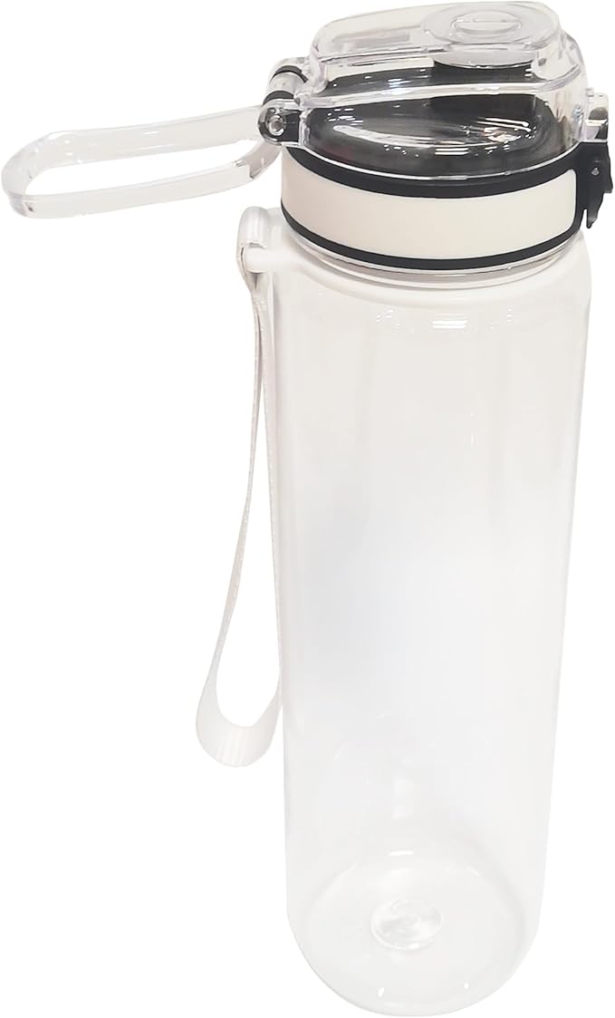 Tritan Clear Water Bottle | No Markings 32oz Sports Water Bottle | Leak Proof Re-Usable Flip Top Plastic Drinks Bottles for School, Office, Gym, Cycling, Exams (Clear-32oz)