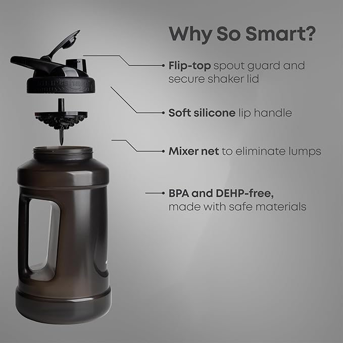 Smartshake Ultimate Jug 2100ml / 72 oz | Leak Proof Screw on lid - BPA Free, Sports Water Bottle - Perfect for Gym - 2.1 Litre Large Clear Container Sports Bottle - Black