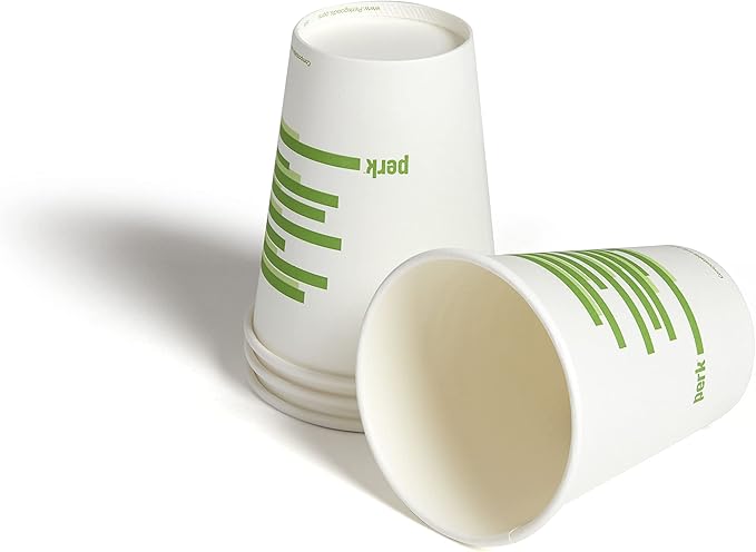 Perk Eco 12 Oz Compostable Paper Hot Cups, 50 Count Disposable Coffee Cups for Hot Beverages, White/Green