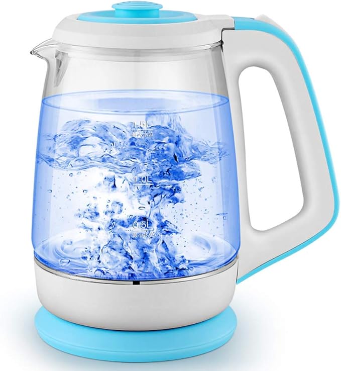 Kettles,1.5L Glass Electric Kettle,Eco Water Kettle, Cordless Water Boiler with Stainless Steel Inner Lid Base,Fast Boil Auto-Off Boil-Dry Protection,1200W
