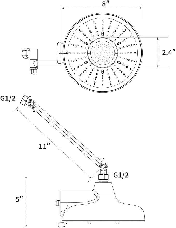 Filtered Shower Head with Extension Arm - EMBATHER 8 Inch High Output Showrhead with 3 Spray Settings, 18 Stage Filter for Hard Water, 11" Adjustable Arm, Brass Swivel Ball Jiont, Matt Black