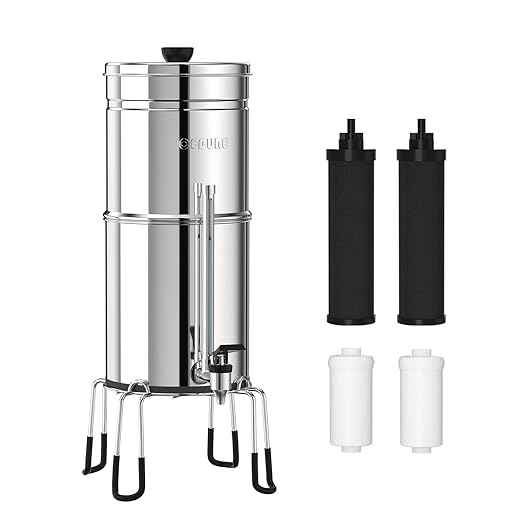 ICEPURE 2.25G Gravity-fed Water Filter System with Sight Glass Spigot, 4 Filters and Stand, Reduce Microplastics, Lead & Total PFAS, for Home, Camping, Off-Grid, Emergencies, King Tank Series