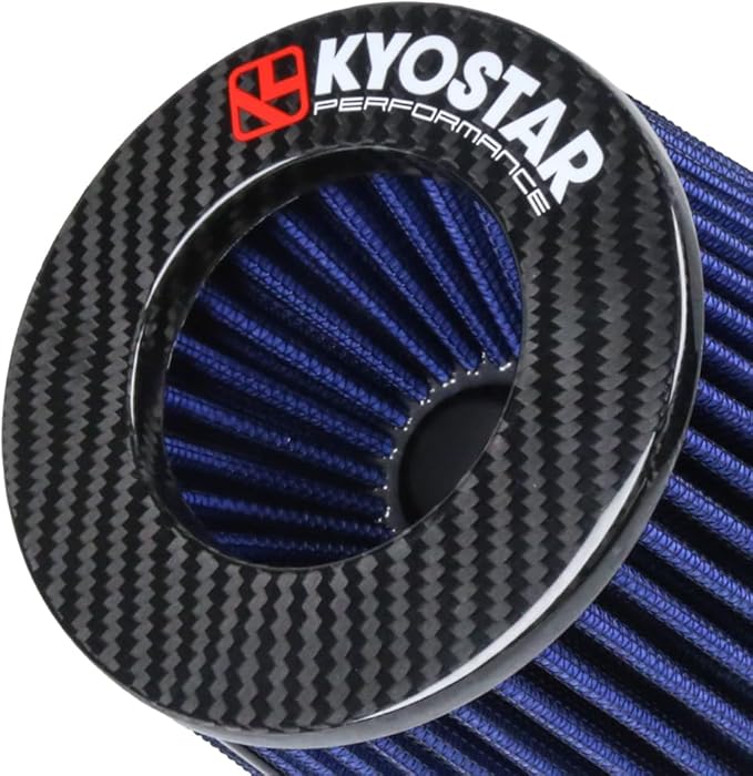 Kyostar 3 Inch 76mm Cold Air Intake Filter Cone Universal Carbon Fiber Replacement High Flow Dry Air Filter Black