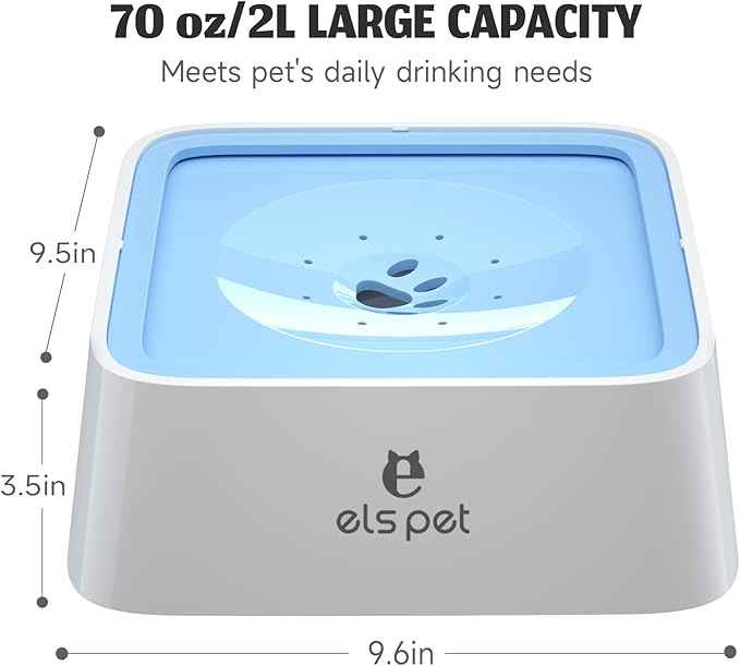 ELS PET No Spill Dog & Cat Bowl - 70oz/2L Large Capacity Travel Water Dispenser (Blue)