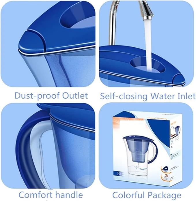 2.5L Household Alkaline Water Filter Pitcher with Universal Filter Portable Plastic Water Pitcher Water Filter Kettle Activated (Color : Blue)