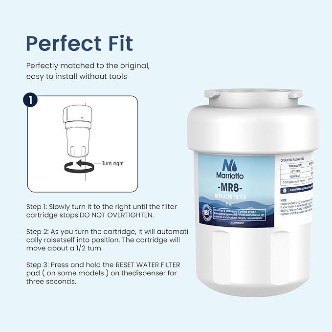 MARRIOTTO Smart Water Filters for Refrigerators NSF 42 Certified Cartridges Compatible with MWF, MWFA, MWFP, GWF, GWFA, 46-9991, HDX FMG-1, WFC1201, 4 Pack - AquaVibe