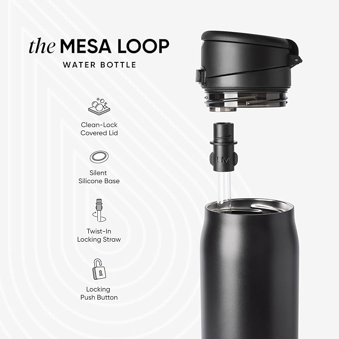 Simple Modern Mesa Loop Water Bottle with Covered Straw and Handle | 24oz Cup Holder Friendly Insulated Stainless Steel Bottles for Travel, Sports and School | Pink Champagne