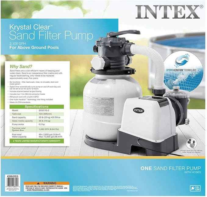 INTEX 2,100 GPH Krystal Clear Sand Filter Pump for Above Ground Pools, Swimming Pool Pump with Automatic Timer - Improved Circulation, Filtration, & Clarity