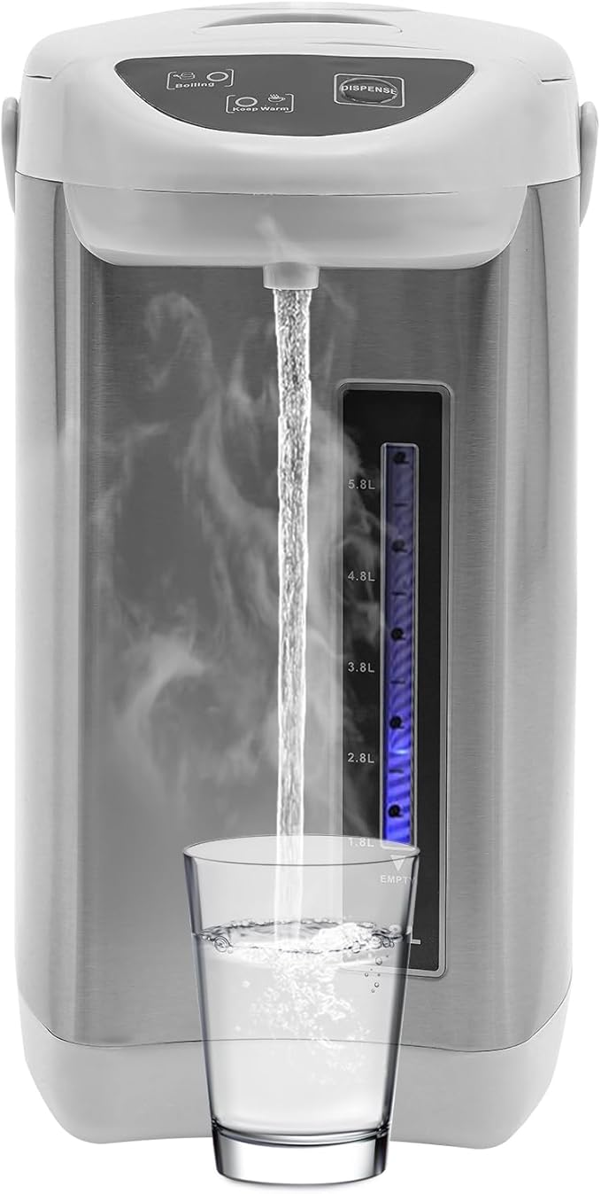 Electric Kettle, 5.8 L/196 Oz Electric Hot Water Urn Pot Dispenser, 304 Stainless Steel Water Boiler Warmer, 110V 750W Multi-Function Smart Kettle with Removable Water Tank for Offices Home (Grey)