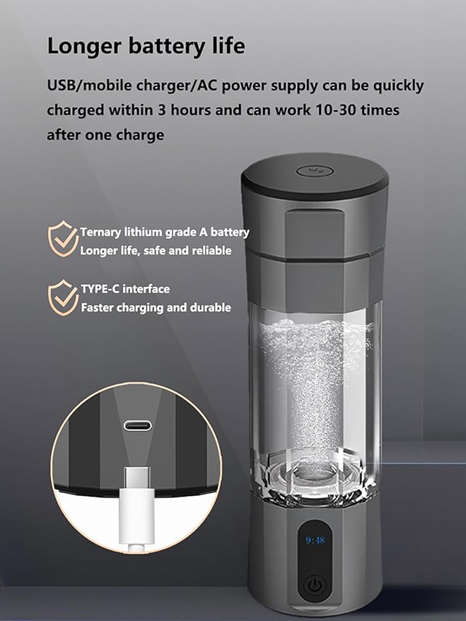 Portable PEM Hydrogen Water Bottle Generator, 200ML Smart Hydrogenated Water Bottle with Platinum Electrodes – Rechargeable Molecular Hydrogen Water Machine for Travel, Fitness & Home