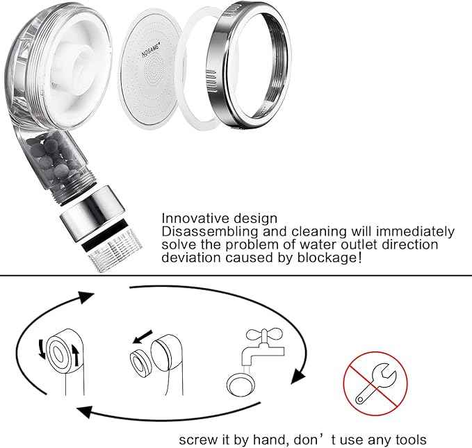 Nosame® Shower Head with Hose, Filter Filtration High Pressure Water Saving 3 Mode Function Spray Handheld Showerheads for Dry Skin & Hair