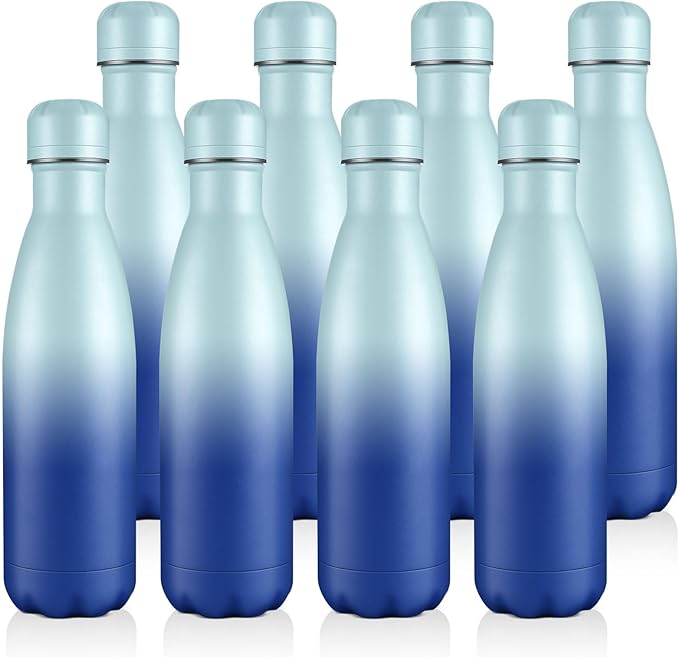 Volhoply 17oz Stainless Steel Water Bottles Bulk, Leakproof Insulated Metal Water Bottle for Sports, Travel, Adult, Available in Packs of 1, 4, or 8（Green Blue,8 Pack）