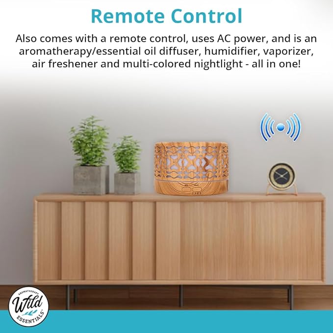 Wild Essentials 700ml Designer Large Room Essential Oil Diffuser, 5 in 1 Ultrasonic Aromatherapy Vaporizer Cool Mist Humidifier, Home, Office Bedroom, Timer, Auto-Off, 7 Color LED Dark Wood Branches
