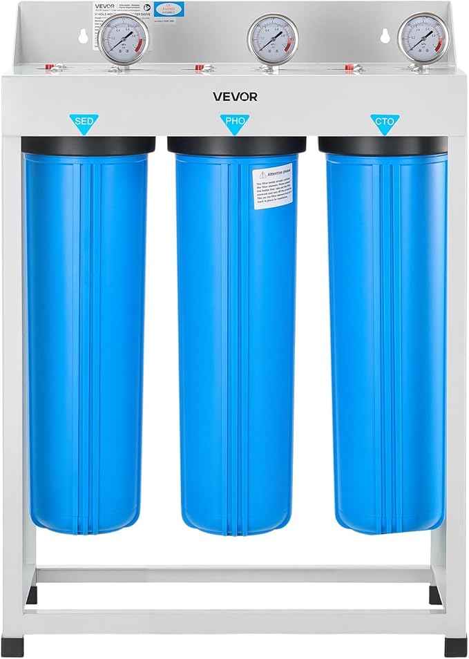 VEVOR Whole House Water Filter System, 3-Stage | Sediment, PHO, CTO | 4.5" x 20" Home Water Purifier Filter Reduce Chlorine, Bad Taste, Odor, Rust, Prevent Scale and Corrosion