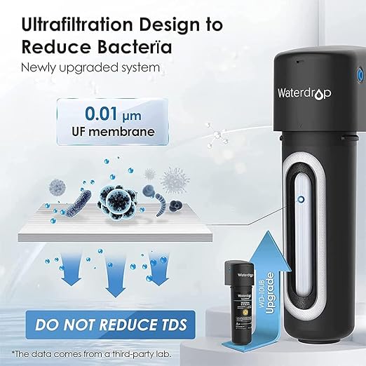Waterdrop 10UB-UF 0.01 μm Ultra Filtration Under Sink Water Filter System for Baçtёria Reduction, Reduces Lead, Chlorine, Bad Taste & Odor, 8K Gallons, with Dedicated Faucet, USA Tech