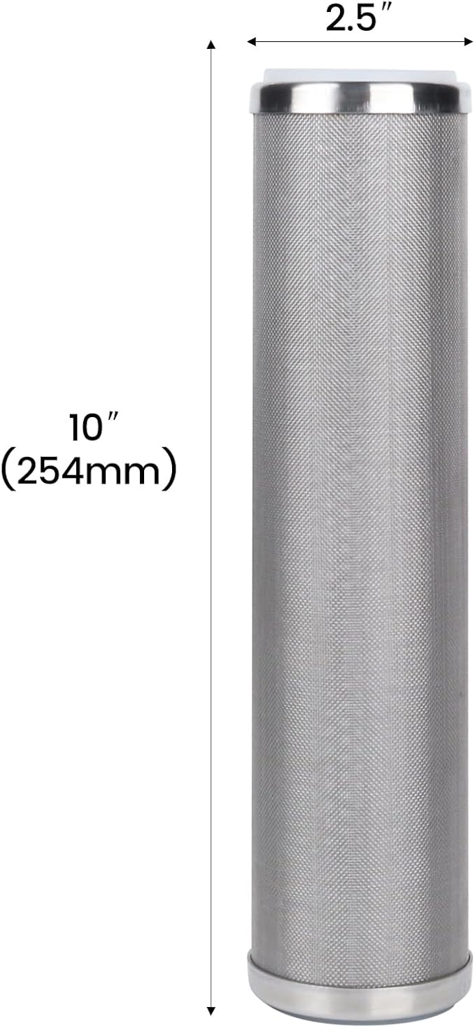 Amwater Stainless Steel Cleanable Wire Mesh Filter Cartridge 10”Length,2.5"OD(300 Micron)