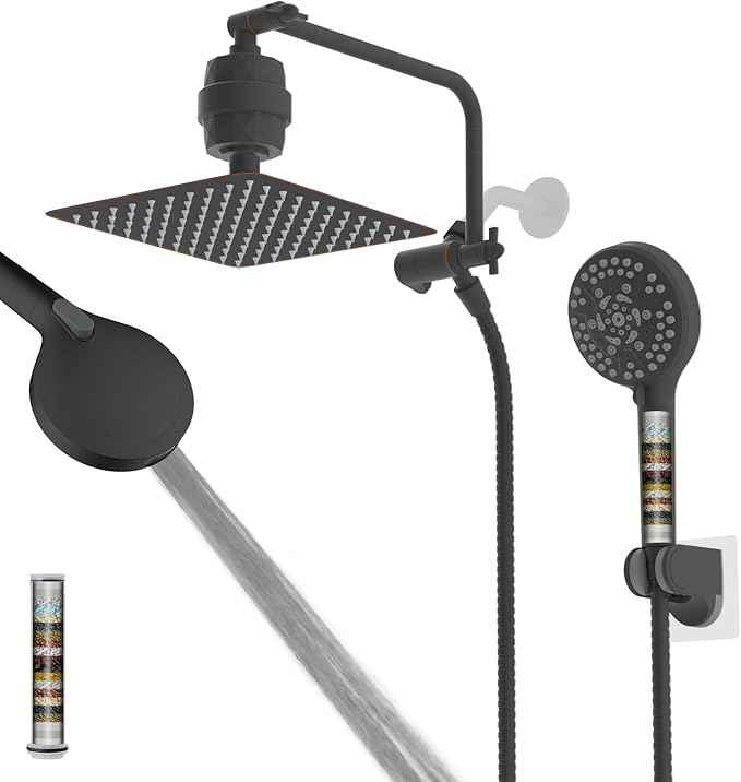 Filtered Shower Head, 10" High Pressure 10-Spray Handheld/Rainfall Shower Head Combo with 20 Stage Shower Filter, 11" Shower Extension Arm, 71" Hose, Shower Head Holder, Oil Rubbed Bronze