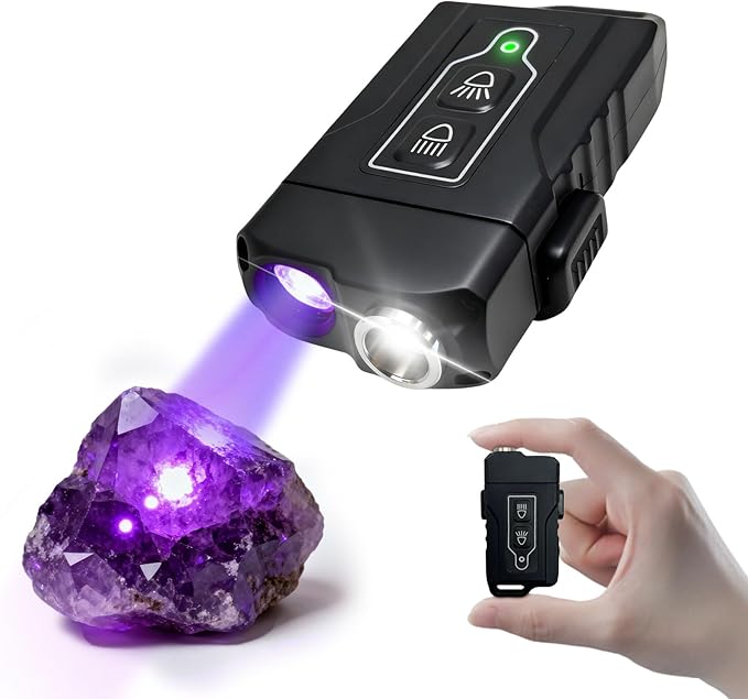 Rechargeable EDC Flashlight, Powerful Flashights，365nm UV Flashlight Black Light，Waterproof Multi-Mode Small Keychain Flashlight for Camping, Emergency，Pet Urine Detection，Resin Curing, Rocks