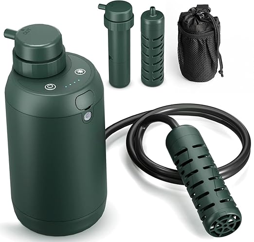 Portable Water filetr Camping Dual 0.01 Micron Water Filtration System for Outdoor Backpacking, Hiking, Emergency - Dual Filters Version - Green