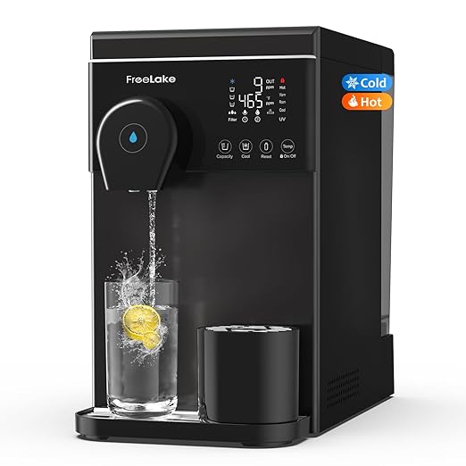 Reverse Osmosis Water Filter Countertop, Hot and Cold Water with 41°F Cooling, Dual Water Source, 6-Stage RO Filtration System with UV, No Installation Home Water Purifier