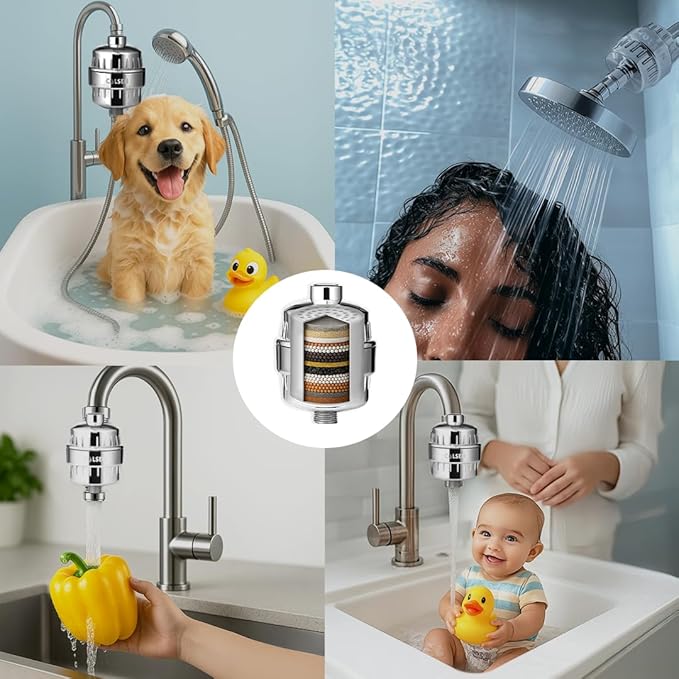 COLSEN Shower Filter Replacement – Universal Bath Water softener for tub 15 stage filtration system handheld purifier for hard water, removes fluoride vitamin c improves nails & hair (1Pack) - AquaVibe