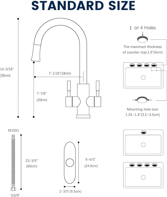 APPASO 2 Handle Kitchen Faucet with Soap Dispenser, Brushed Nickel Two-Handle Kitchen Sink Faucets with S304 Stainless Steel Pull Down Sprayer 1 Mode and Deck Plate for 1 to 4 Holes Sinks, High Arch