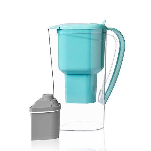 Alkanatur Alkaline Hydrogen Water Filter Pitcher - Removes Fluoride, Chlorine, Microplastics, PFAs, Lead - Activated Coconut Carbon, Ionizer, pH 9.5, Adds Magnesium (Filter with Added Zeolite (Blue))
