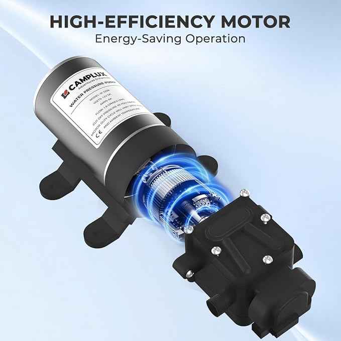 CAMPLUX DC 12V Water Pump, Self-Priming, 1.6 GPM Diaphragm Pump 65 PSI for RV Marine Yacht Camping