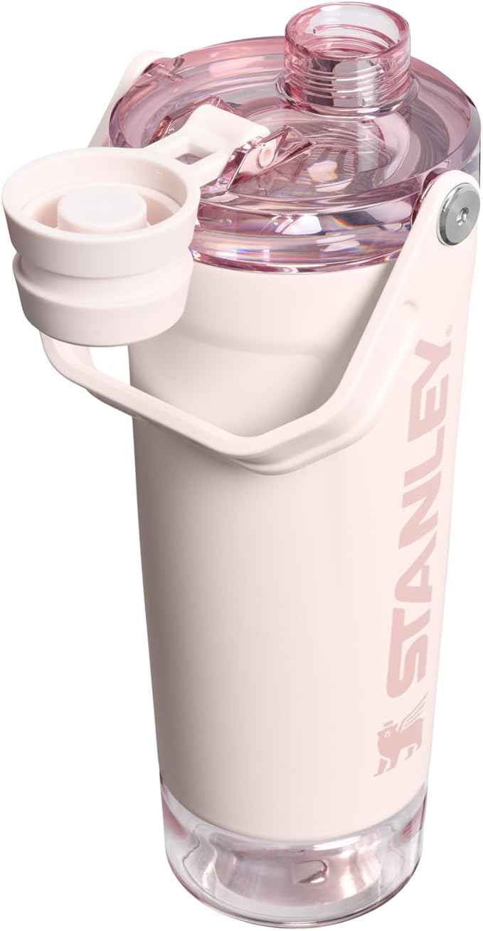 STANLEY Vitalize Shaker Bottle 20 oz | Leakproof Insulated Stainless Steel Shaker Cup | Base Storage and Twist On Fast Flow Lid | Protein Shakes and Pre Workout Powder | BPA-Free | Rose Quartz