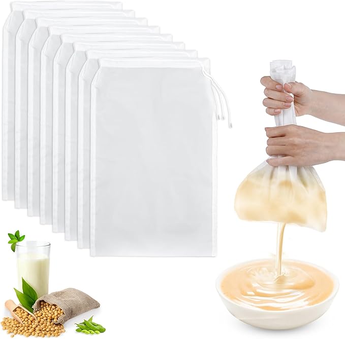 8 Pcs Cheese Cloth Bag for Straining, Nut Milk Bag Cheese Cloths Cloth Strainer for Juicing, Fine Mesh Strainer Reusable for Filtering Juice Coffee Yogurt Tea