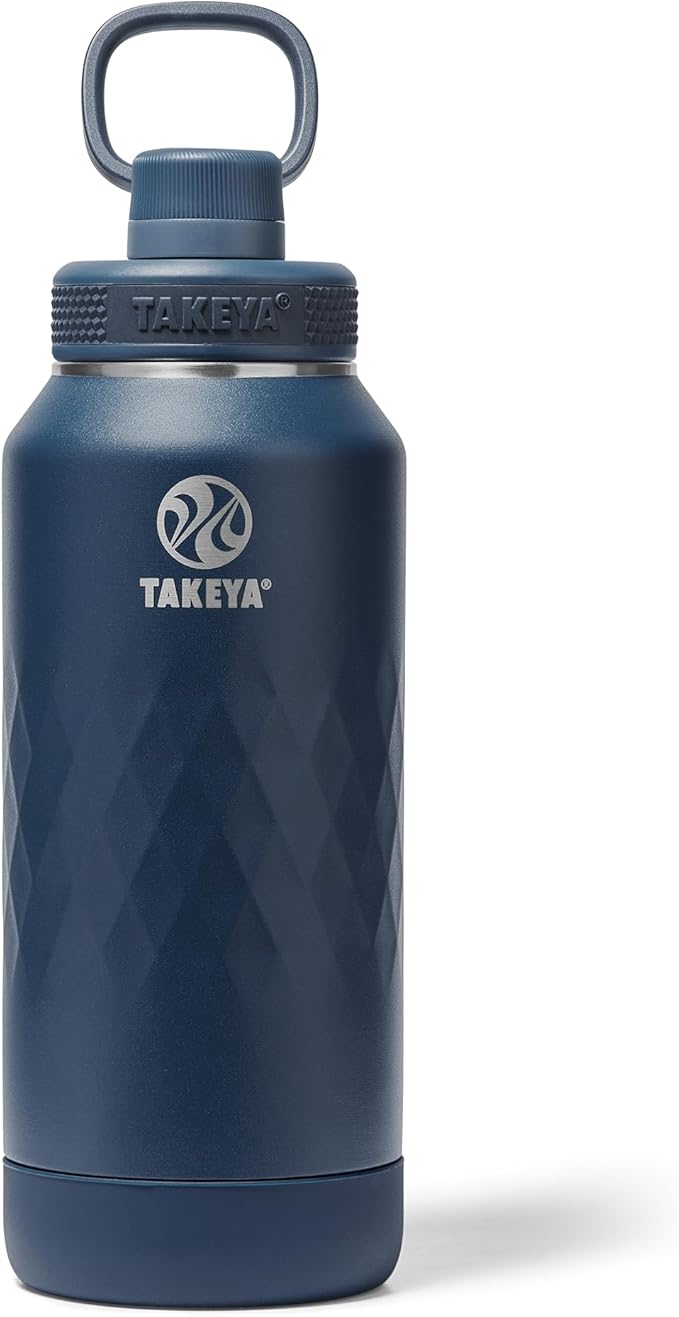 Takeya Sport 32 oz Triple-Insulated Stainless Steel Water Bottle, Spout Lid – Leakproof, Sweatproof, BPA-Free, Keeps Drinks Cold 36 Hrs, Hot 14 Hrs – Indigo