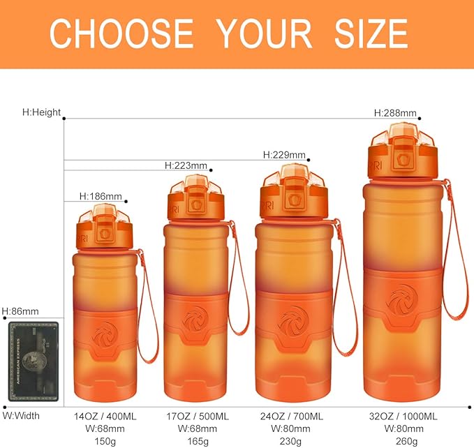 ZORRI Sports Water Bottle, 400/500/700ml/1L, BPA Free Leak Proof Tritan Lightweight Bottles for Outdoors,Camping,Cycling,Fitness,Gym,Yoga- Kids/Adults Drink Bottles with Filter, Lockable Pop Open Lid