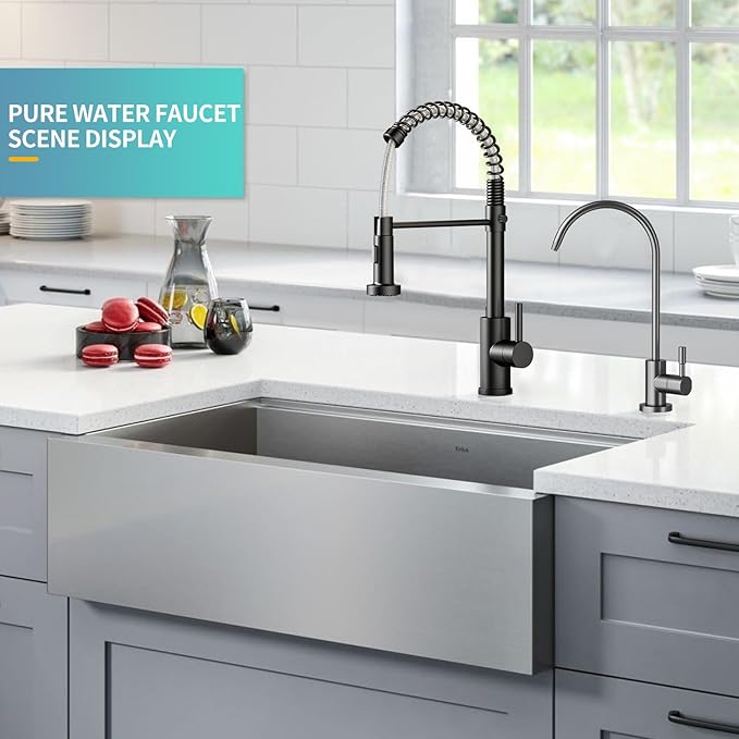 Kitchen Sink Faucet with Pull - Down Sprayer, 2 - Handle 3 - in - 1 Kitchen Sink Filter Faucet, Cold and Hot Mixer Drinking Water Faucet (Grey-01)