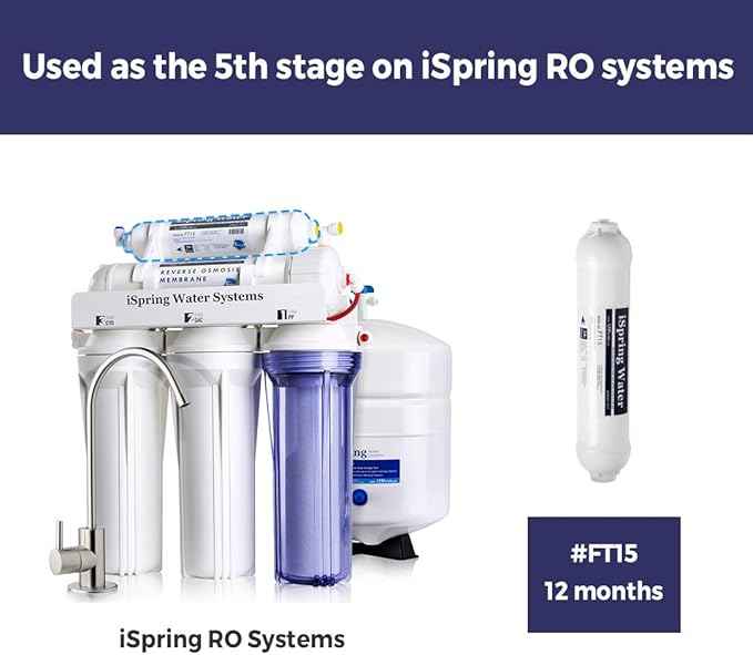 iSpring F7-GAC Reverse Osmosis Water Filter Replacement Cartridge Pack (7 Count) + iSpring FT15 Post Carbon Water Filter