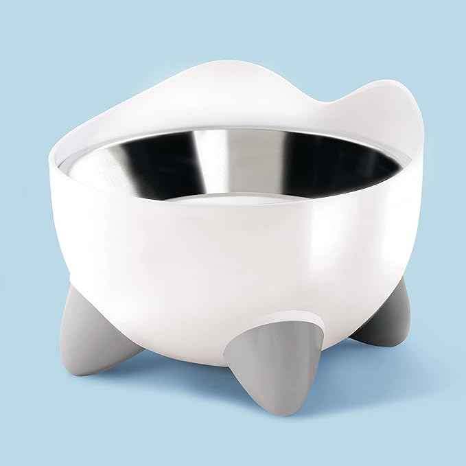 Catit PIXI Elevated Feeding Dish, Whisker Stress Free Food & Water Cat Bowl White