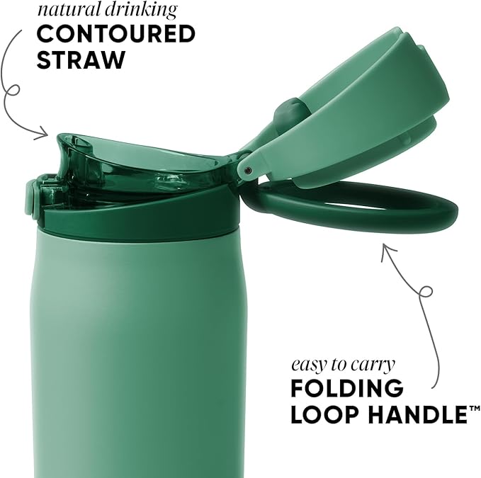Simple Modern Mesa Loop Water Bottle with Straw | 24oz Cup Holder Friendly Insulated Stainless Steel Bottles for Travel, Sports and School | Basil